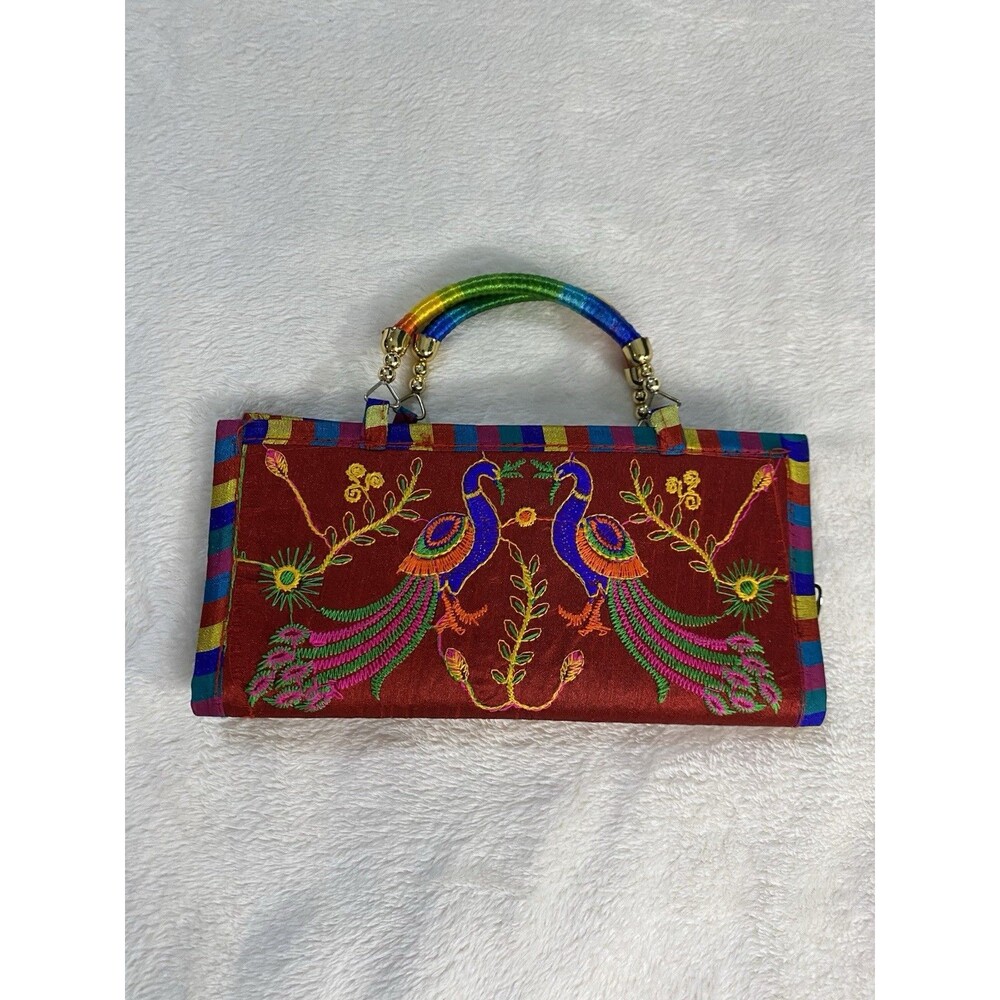 Traditional Rajasthani Embroidered Peacock Clutch Bag Handmade Indian Purse